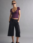 Stradivarius Tricou Cu Decolteu În V Și Mânecă Scurtă Din Poliamidă Purpuriu Xl