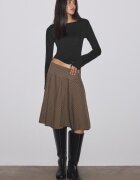 Stradivarius Tricou Cu Guler Bărcuță Și Mânecă Lungă Negru M