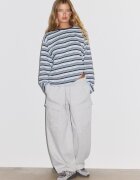 Stradivarius Tricou Cu Mânecă Lungă Cu Dungi Azuriu Xl