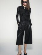 Stradivarius Tricou Cu Mânecă Lungă Din Tul Cu Imprimeu Și Brandenburg Negru Xl