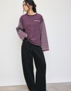 Stradivarius Tricou Cu Mânecă Lungă Dungi Și Text Vânătă L