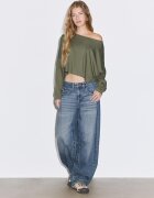 Stradivarius Tricou Cu Mânecă Lungă Kaki S