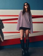 Stradivarius Tricou Cu Mânecă Lungă Și Dungi Coral Xs