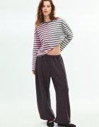 Stradivarius Tricou Cu Mânecă Lungă Și Dungi Multiple Gri Xl