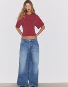 Stradivarius Tricou Cu Mânecă Scurtă Japoneză Roșu Închis S