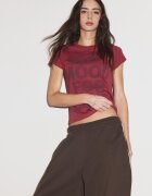 Stradivarius Tricou Cu Mânecă Scurtă Și Imprimeu Roșu Închis Xs