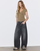 Stradivarius Tricou Cu Mânecă Scurtă Și Tăietură Sub Bust Verde Închis S