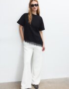 Stradivarius Tricou Cu Mânecă Scurtă Și Tiv Din Dantelă Negru L
