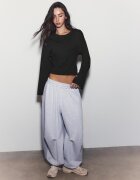Stradivarius Tricou Cu Mâneci Negru Xs