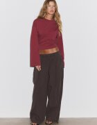 Stradivarius Tricou Cu Mâneci Roșu Închis Xs