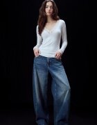 Stradivarius Tricou Din Cașmir Cu Mânecă Lungă Și Decolteu În V Vanilie L