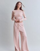 Stradivarius Tricou Din Poliamidă Cu Mânecă Lungă Și Încrețituri Roz Pastel S