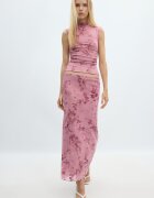 Stradivarius Tricou Fără Mâneci Cu Guler Horn Și Textură Flocată Roz Somon M
