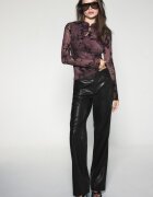 Stradivarius Tricou Flocat Cu Brandenburg Mânecă Lungă Purpuriu S
