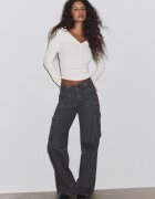 Stradivarius Tricou Henley Cu Mânecă Lungă Ecru M