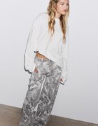 Stradivarius Tricou Oversize Cu Mânecă Lungă Ecru L