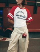 Stradivarius Tricou Raglan Cu Imprimeu Grafic Roșu L