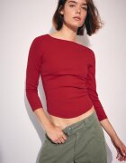 Stradivarius Tricou Simplu Cu Guler Barcă Roșu Xl