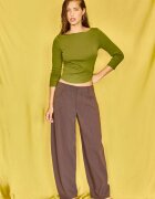 Stradivarius Tricou Simplu Cu Guler Barcă Verde Închis Xs