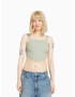 Bershka Top brodat verde pastel - Pled.ro