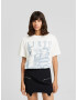 Bershka Tricou albastru porumbel / alb murdar - Pled.ro