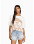 Bershka Tricou brocart / alb - Pled.ro