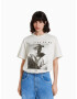 Bershka Tricou gri / alb - Pled.ro