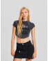 Bershka Tricou negru / alb - Pled.ro