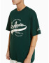 Bershka Tricou verde smarald / alb - Pled.ro