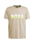 BOSS Green Tricou nisipiu / verde deschis / alb - Pled.ro