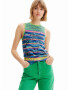 Desigual Top brodat 'SONIA' albastru / turcoaz / verde deschis / negru - Pled.ro