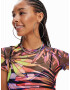 Desigual Tricou galben citron / portocaliu somon / roz deschis / negru - Pled.ro