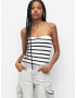 Pull&Bear Top brodat bleumarin / alb natural - Pled.ro