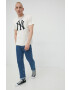 47brand tricou din bumbac Mlb New York Yankees culoarea bej cu imprimeu - Pled.ro