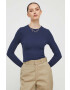 Abercrombie & Fitch longsleeve femei culoarea albastru marin - Pled.ro