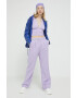 Abercrombie & Fitch pantaloni din in culoarea violet lat high waist - Pled.ro