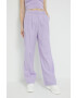 Abercrombie & Fitch pantaloni din in culoarea violet lat high waist - Pled.ro