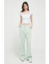 Abercrombie & Fitch pantaloni din in culoarea verde drept high waist - Pled.ro