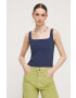 Abercrombie & Fitch top culoarea albastru marin neted - Pled.ro