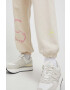 adidas by Stella McCartney pantaloni de trening din bumbac culoarea bej cu imprimeu - Pled.ro