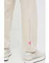 adidas by Stella McCartney pantaloni de trening din bumbac culoarea bej cu imprimeu - Pled.ro