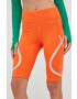 adidas by Stella McCartney pantaloni scurți de alergare femei culoarea portocaliu cu imprimeu high waist - Pled.ro