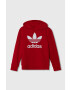 adidas Originals bluza copii TREFOIL culoarea rosu cu glugă cu imprimeu - Pled.ro