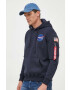 Alpha Industries bluză Space Shuttle Hoody bărbați culoarea albastru marin cu glugă cu imprimeu 178317.07-navy - Pled.ro