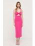 Bardot rochie culoarea roz midi mulata - Pled.ro