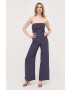 Bardot salopeta din in culoarea albastru marin cold shoulder - Pled.ro