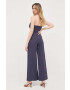 Bardot salopeta din in culoarea albastru marin cold shoulder - Pled.ro