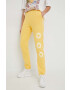 Billabong pantaloni de trening din bumbac X SMILEY femei culoarea galben cu imprimeu - Pled.ro