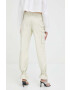 Herskind pantaloni de piele Trisa femei culoarea bej drept high waist - Pled.ro