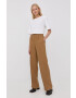 Herskind pantaloni din amestec de in femei culoarea maro lat high waist - Pled.ro